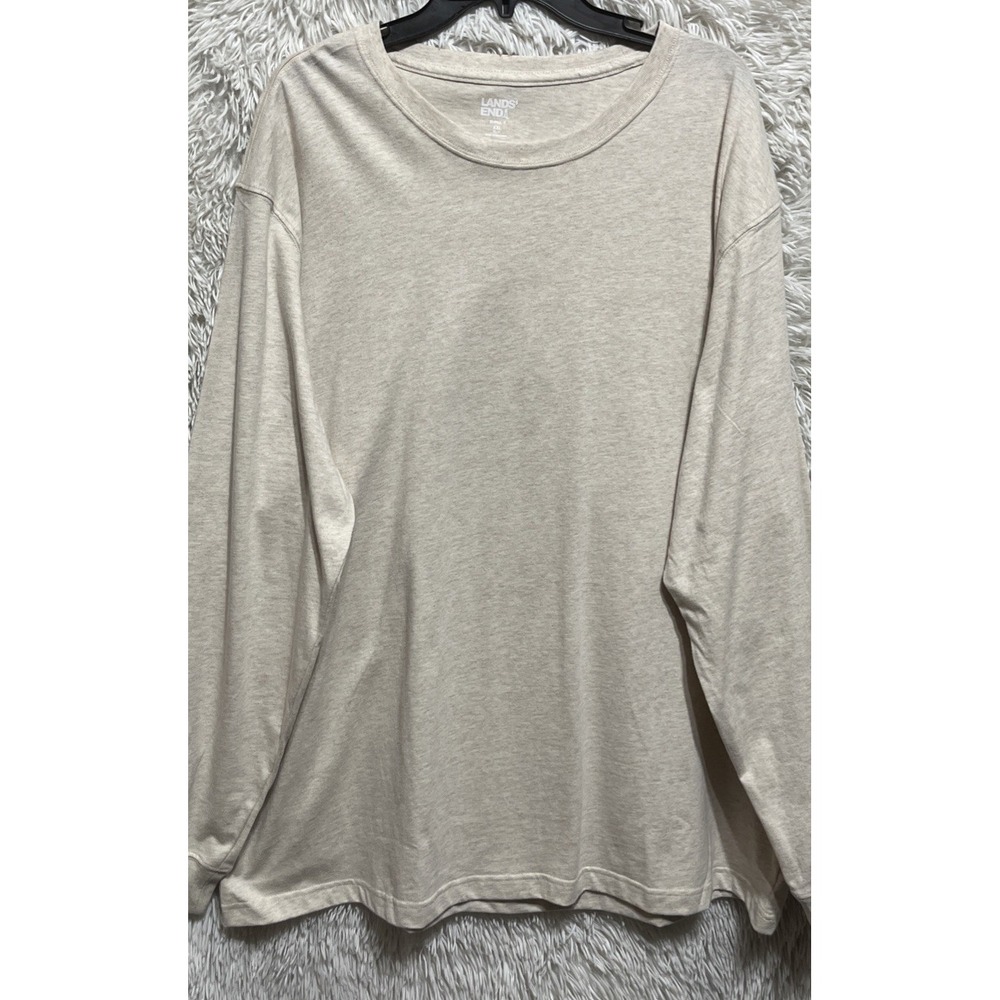Lands' End Super-T Shirt Mens Size XXL 50-52 Beige Cotton Long Sleeve Crew Neck - Picture 6 of 9